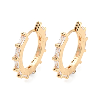 Brass with Cubic Zirconia Hoop Earrings, Gear Shape, Light Gold, 20.5x2.5mm