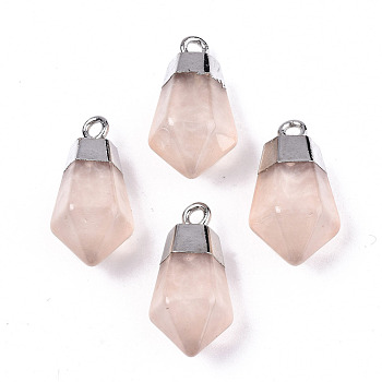 Electroplate Resin Pendants, Imitation Gemstone, with Top Platinum Plated and Iron Loops, Hexagonal, PeachPuff, 28.5x13x13mm, Hole: 2mm