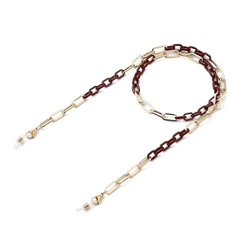Eyeglasses Chains, Neck Strap for Eyeglasses, with Cellulose Acetate(Resin) & Iron Paperclip Chains, 304 Stainless Steel Lobster Claw Clasps and Rubber Loop Ends, Light Gold, Dark Red, 27.36~27.76 inch(69.5~70.5cm)