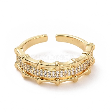 Clear Cubic Zirconia Bamboo Open Cuff Ring(RJEW-I093-02G)-2