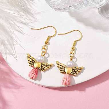 Angel Antique Golden Alloy & Resin Dangle Earrings(EJEW-JE05686-09)-2