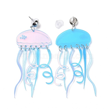 Acrylic Jellyfish Dangle Stud Earrings(EJEW-H089-01P)-2