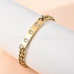 304 Stainless Steel Micro Pave Cubic Zirconia Cuban Link Bracelets, Ion Plating(IP), Real 18K Gold Plated, 8.27 inch(21cm)(BJEW-D408-01G)