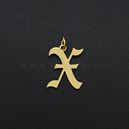 201 Stainless Steel Pendants, with Jump Ring, Old English, Letter, Laser Cut, Golden, Letter.X, 16x12.5x1mm, Hole: 3mm(STAS-R111-JA566-X)