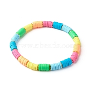Polymer Clay Beads Stretch Bracelets, with Brass Beads, Colorful, Inner Diameter: 2-1/4 inch(5.7cm)(BJEW-JB06347)