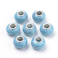 Imitation Turquoise Style Resin European Beads, Large Hole Beads, with Silver Color Plated Brass Double Cores, Rondelle, Sky Blue, 14x9.5mm, Hole: 5mm(OPDL-Q132-02)
