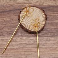 Iron Hair Stick Findings, with Iron Pins, Flower, Golden, 135x35x12mm(OHAR-PW0001-325G)