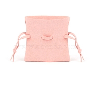 Rectangle Microfiber Leather Jewelry Drawstring Gift Bags for Earrings, Bracelets, Necklaces Packaging, Pink, 7x7cm(PAAG-PW0012-13A)