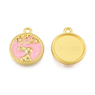 Alloy Enamel Pendants, Matte Style, Flat Round with Rabbit, Matte Gold Color, 17x14.5x2.5mm, Hole: 1.6mm(FIND-G035-25MG)