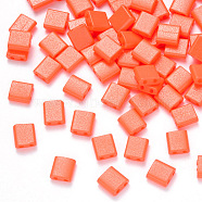 2-Hole Baking Painted Glass Seed Beads, Rectangle, Tomato, 5x4.5~5.5x2~2.5mm, Hole: 0.5~0.8mm, about 118pcs/10g(X-SEED-S031-L-406)