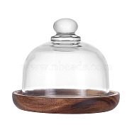 Clear Glass Dessert/Cake Cloche Dome Display Cases, Cloche Bell Jars, with Round Wood Bases, Clear, 10.5x9.5cm, Inner Diameter: 8cm, 2pcs/set(ODIS-WH0029-30)