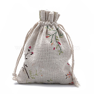 Polycotton(Polyester Cotton) Packing Pouches Drawstring Bags, with Printed Leafy Branches, Old Lace, 14x10cm(X-ABAG-T006-A06)
