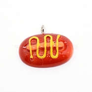 Resin Pendants, with Platinum Plated Iron Loops, Imitation Food, Hot Dog Bag, Red, 23.5x29x9mm, Hole: 2mm(RESI-TAC0003-02)