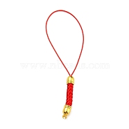 Korean Polyester Thread Pendants Decorations, with Golden Tone Brass Findings, Red, 73mm, Hole: 1.6mm(FIND-K011-01G-03)