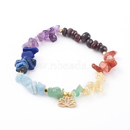 Chakra Jewelry, Chip Gemstone Stretch Charm Bracelets, with Brass Lotus Charms and Non-magnetic Synthetic Hematite Beads, Golden, Inner Diameter: 2-1/8 inch(5.5cm)(BJEW-JB06082)