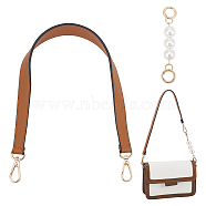 WADORN 1Pc PU Imitation Leather Bag Handles, with Alloy Clasps, with 1Pc Round ABS Plastic Imitation Pearl Bag Handles, for Bag Straps Replacement Accessories, Saddle Brown, 13.5~49.6cm, 1pc/style(DIY-WR0003-27B)