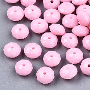 Opaque Acrylic Beads, Faceted, Rondelle, Pink, 8x5mm, Hole: 1.2mm, about 2900pcs/500g(SACR-T356-01H)