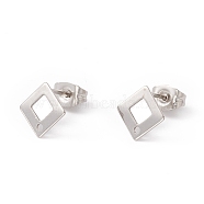201 Stainless Steel Stud Earring Findings with Hole, 304 Stainless Steel Pins and Ear Nuts, Rhombus, Stainless Steel Color, 9.5x9.5mm, Hole: 1mm, Pin: 0.8mm(EJEW-A071-27P)