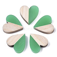 Resin & Wood Two Tone Cabochons, Heart, Medium Sea Green, 15x14.5x3mm(RESI-R425-04B)