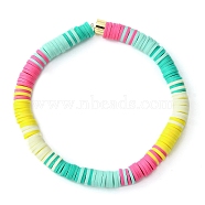 Polymer Clay Disc Beaded Stretch Bracelets, Preppy Bracelet, Colorful, Inner Diameter: 2-1/2 inch(6.3cm)(BJEW-JB09637)