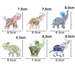 DIY Diamond Painting Pendant Decoration Kits, with Resin Rhinestones, Diamond Sticky Pen, Tray Plate and Glue Clay, Elephant, 65~85x70~90mm, 6pcs/set(PW-WG99385-01)