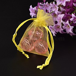 Organza Gift Bags with Drawstring, Jewelry Pouches, Wedding Party Christmas Favor Gift Bags, Yellow, 7x5cm(OP-E002-6)