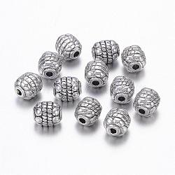 Tibetan Style Spacer Beads, Lead Free & Cadmium Free & Nickel Free, Barrel, Antique Silver, about 6mm long, 5.5mm wide, hole: 1mm(X-LF0414Y-NF)