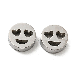 304 Stainless Steel Beads, Flat Round with Expression, Stainless Steel Color, 8x3mm, Hole: 1.6mm(STAS-L022-147P)