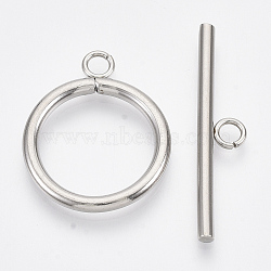 304 Stainless Steel Toggle Clasps, Ring, Stainless Steel Color, Ring: 27x22x2.5mm, Hole: 3mm, Bar: 35x7.5x2.5mm, Hole: 3mm(X-STAS-N087-05)