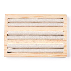 3-Slot Rectangle Bamboo Ring Display Tray Stands, Finger Ring Organizer Holder, with PU Imitation Leather Inside, Linen, 14.9x10.4x1.7cm(RDIS-WH0002-27B)