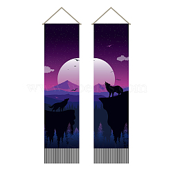 Polyester Wall Hanging Tapestry, for Bedroom Living Room Decoration, Rectangle, Wolf, 1160x330mm, 2pcs/set(AJEW-WH0399-028)