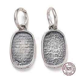 Thailand Sterling Silver Pendant Settings, Blank Oval, with Jump Ring, Antique Silver, Tray: 9x5.7mm, 12x7x2mm, Hole: 6x1mm(STER-A071-01AS)