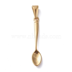 304 Stainless Steel Pendants, Spoon Shape, Golden, 34x6.5x2mm, Hole: 8x3mm(STAS-I127-099G)