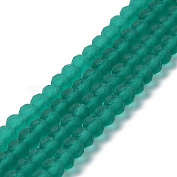 Transparent Glass Beads Strands, Faceted, Frosted, Rondelle, Teal, 6x4.5mm, Hole: 1.4mm, about 83~85pcs/strand, 38~39cm(EGLA-A034-T6mm-MD18)
