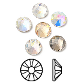 K9 Glass Rhinestone Cabochons, Flat Back & Back Plated, Faceted, Half Round, Mixed Color, 10x4.5mm