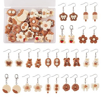 DIY Cartoon Earring Making Kit, Including Bowknot & Bear & Flower & Ice Cream Resin Pendants, 316 Surgical Stainless Steel Earring Hooks, Mixed Color, 98Pcs/box
