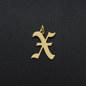 201 Stainless Steel Pendants, with Jump Ring, Old English, Letter, Laser Cut, Golden, Letter.X, 16x12.5x1mm, Hole: 3mm