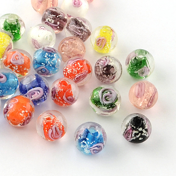 Handmade Luminous Inner Flower Lampwork Beads, Round, Mixed Color, 9~10mm, Hole: 1~2mm