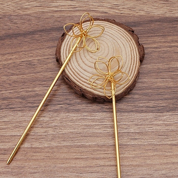 Iron Hair Stick Findings, with Iron Pins, Flower, Golden, 135x35x12mm