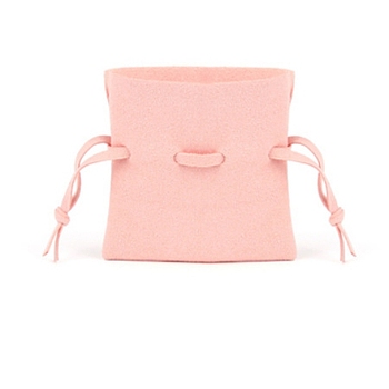 Rectangle Microfiber Leather Jewelry Drawstring Gift Bags for Earrings, Bracelets, Necklaces Packaging, Pink, 7x7cm