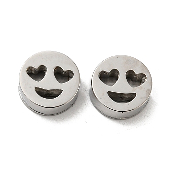 304 Stainless Steel Beads, Flat Round with Expression, Stainless Steel Color, 8x3mm, Hole: 1.6mm