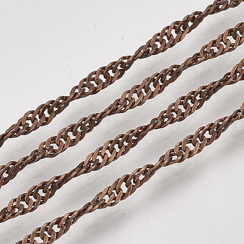 Soldered Brass Covered Iron Singapore Chains, Water Wave Chains, with Spool, Red Copper, 3x2x0.4mm, about 328.08 Feet(100m)/roll