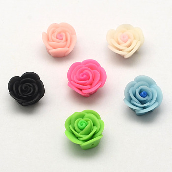 Handmade Polymer Clay 3D Flower Rose Beads, Mixed Color, 20x12mm, Hole: 2mm