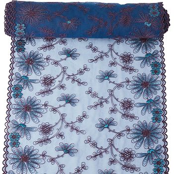 3 Yards Flower Wavy Edge Lace Trim, for Garment Decoration, Midnight Blue, 9-7/8 inch(250mm)