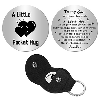 CREATCABIN 1Pc 201 Stainless Steel Commemorative Coins, Pocket Hug Coin, Inspirational Quote Coin, Flat Round, Stainless Steel Color, with 1Pc PU Leather Guitar Clip, Word To My Son, Heart, 30x2mm