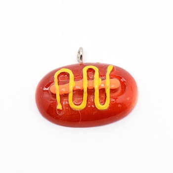 Resin Pendants, with Platinum Plated Iron Loops, Imitation Food, Hot Dog Bag, Red, 23.5x29x9mm, Hole: 2mm