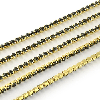 Nickel Free Raw(Unplated) Brass Rhinestone Strass Chains, Rhinestone Cup Chain, 2880pcs rhinestone/bundle, Grade A, Black Diamond, 2.2mm, about 23.62 Feet(7.2m)/bundle