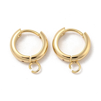 201 Stainless Steel Huggie Hoop Earring Findings, with Horizontal Loop and 316 Surgical Stainless Steel Pin, Real 24K Gold Plated, 11x3mm, Hole: 2.5mm, Pin: 1mm