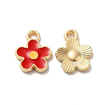 Alloy Enamel Charms, Golden, Flower Charms, Red, 12.5x10x1.5mm, Hole: 1.6mm