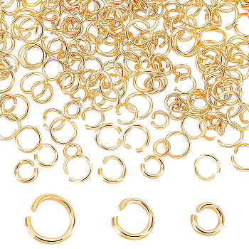 300Pcs 3 Styles Rack Plating Brass Open Jump Rings, Round, Long-Lasting Plated, Real 24K Gold Plated, 4~6x0.8mm, 18~20 Gauge, Inner Diameter: 2.5~4mm, 100pcs/style